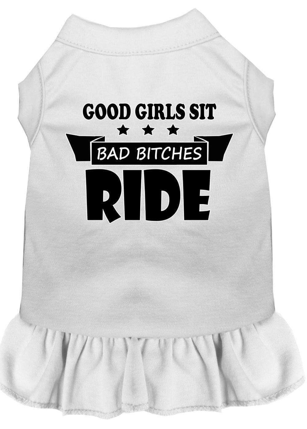 Pet Dog & Cat Dress Screen Printed, Good Girls Sit, Bad Bitches Ride Baby Blue SM (3-6 lbs.)