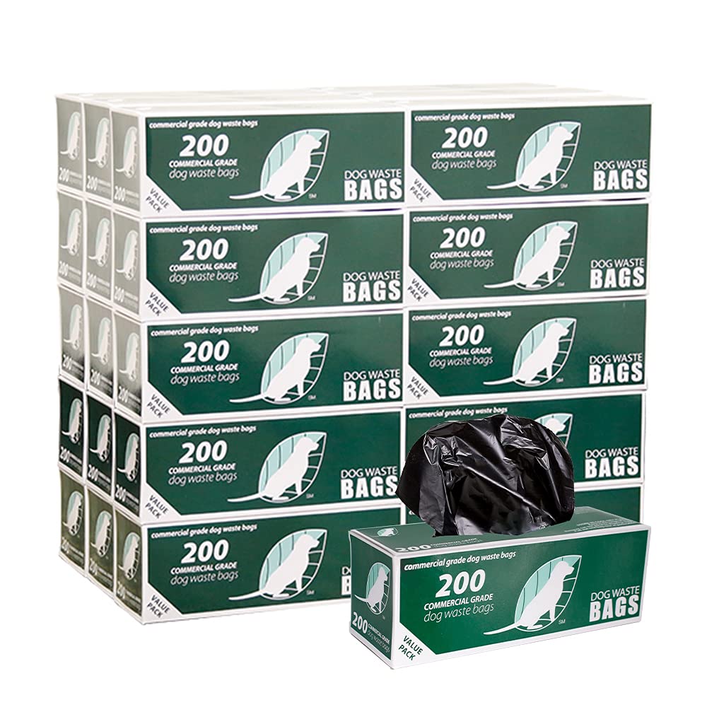 ZERO WASTE USA Commercial Grade Pet Waste Roll Bags, Opaque Black, 200 Count (20 Rolls), 40% Thicker, Fits Any Waste Station