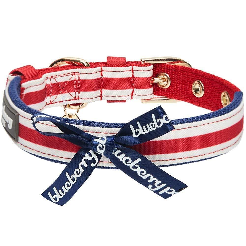 Blueberry Pet 4 Patterns Bon Voyage Sea Lover Adjustable Dog Collar In Horizontal Red Stripes, Neck 13-16.5'', For Medium Breed