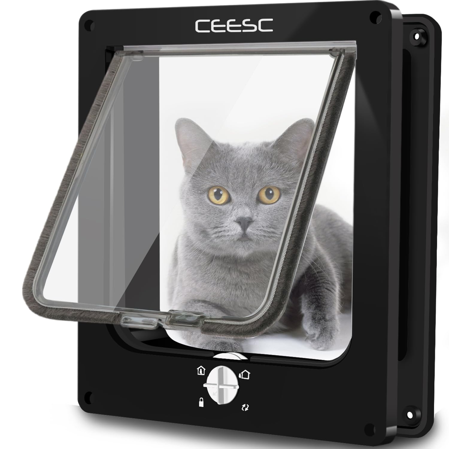 Ceesc Large Cat Doors, Magnetic Pet Door With 4 - Way Rotary Lock For Cats, Kitties And Kittens, Upgraded Version (Large, Black)