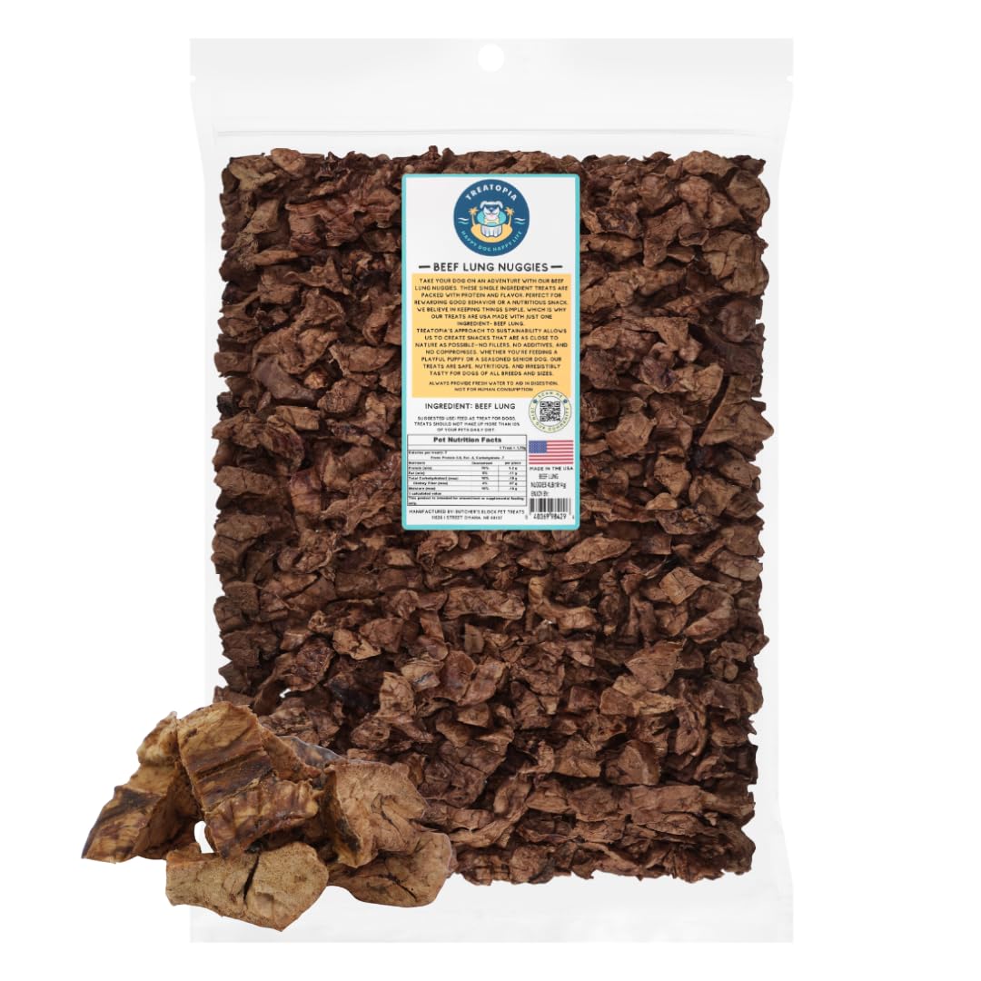 TREATOPIA Beef Lung Nuggies Dog Treats - Single Ingredient, High Protein, Low Odor, Natural Crunchy Training Treats for Dogs - U
