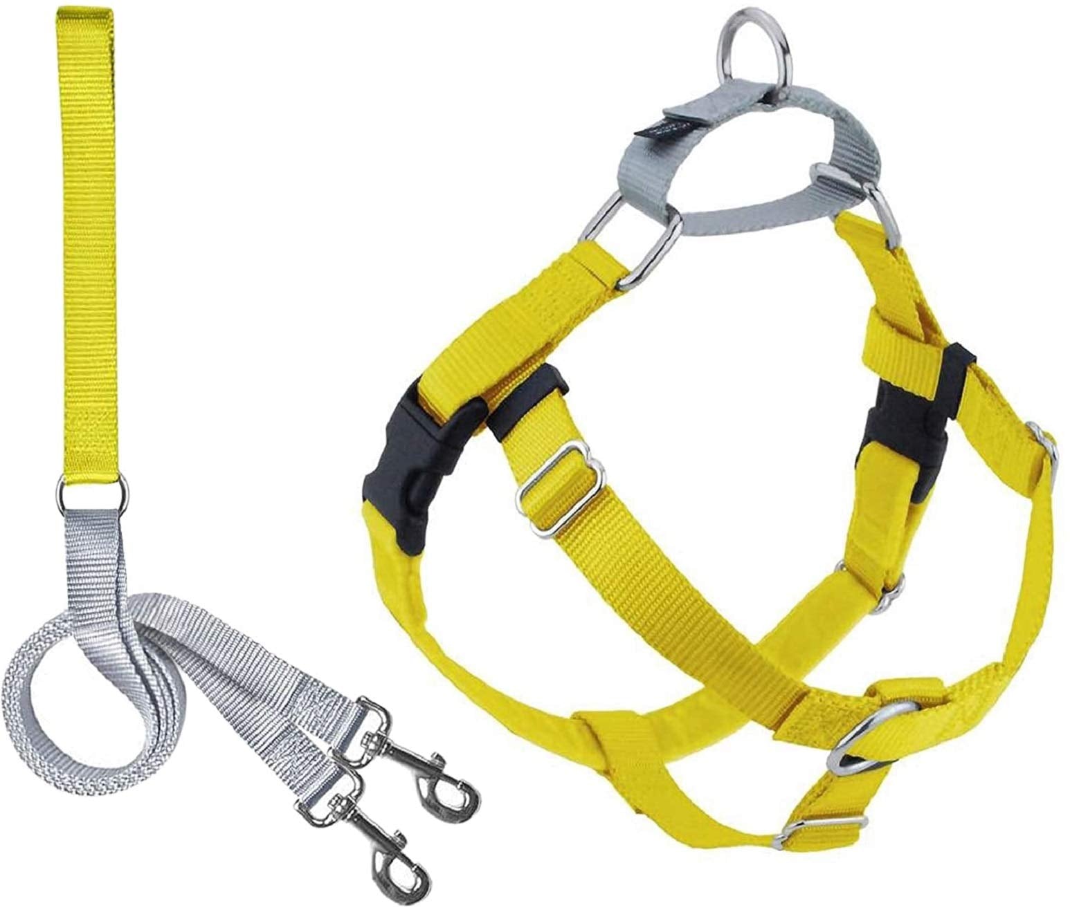 2 Hounds Design Freedom No Pull Dog Harness, Adjustable Harness And Leash Set, Easy Walking & Comfortable Control, Fits Small, Medium & Large Dogs, Solid Colors, Made In Usa, 1' Lg, Yellow