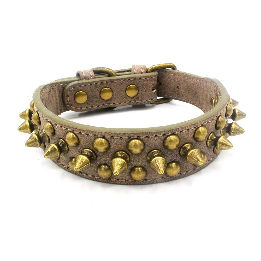 Serijoars Spiked Dog Collar Soft Pu Leather Mushrooms Rivet Spike Studded Dog Collar Adjustable Puppy Collars (L, Grey2)