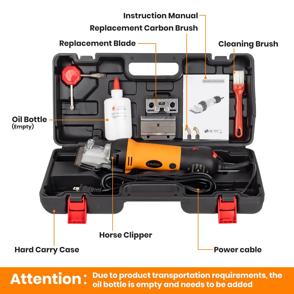 Horse Clippers Professional Electric Horse Grooming Kit, Shaving Equine Clippers For Horses Goat Cattle Thick Coat Animals, 6 Sp