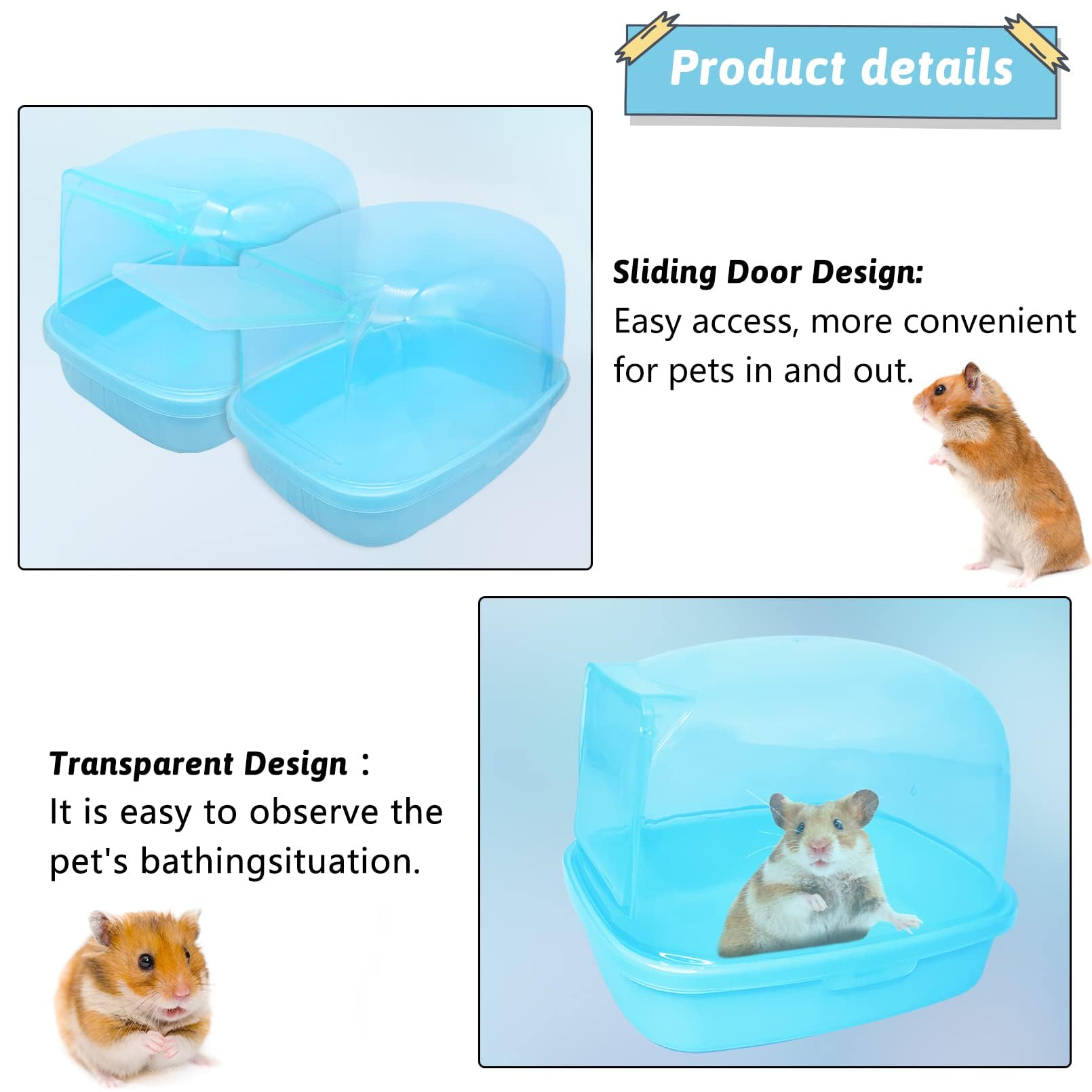 Hamiledyi Hamster Bathtub Dwarf Hamster Bathroom Sand Bath Container Chinchilla Sauna Room Plastic Sand Bath Box House For Gerbils Hedgehog Mice Or Other Small Pets Animals