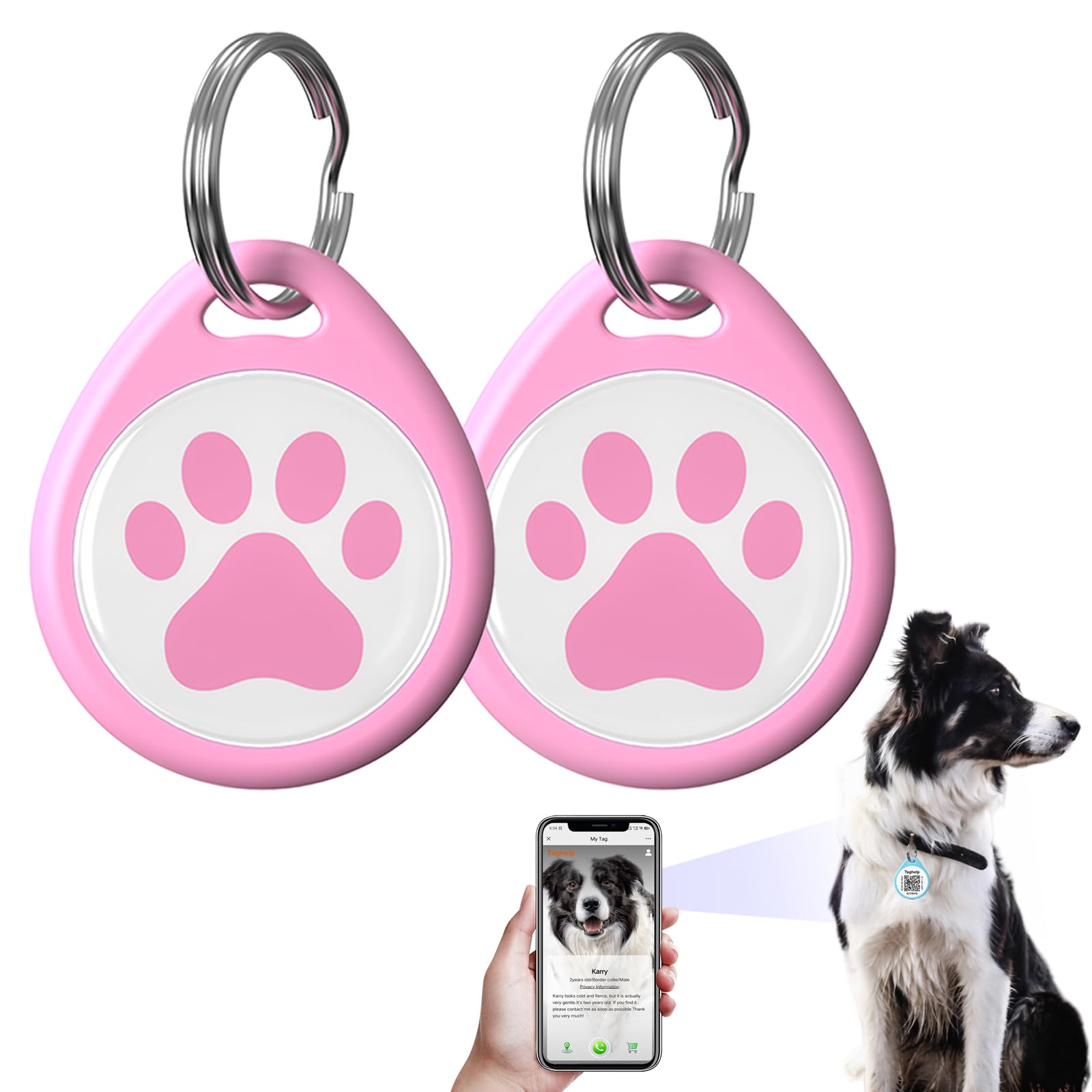 2 Pack Qr Code Pet Id Dog & Cat Tags - Personalized, Anti-Lost, No Subscription Fees (Pink & Pink, 1.2'')