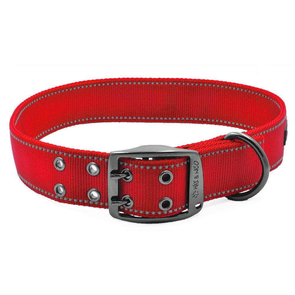 Max and Neo MAX Reflective Metal Buckle Dog Collar - We Donate a Collar to a Dog Rescue for Every Collar Sold (X-Large, RED)