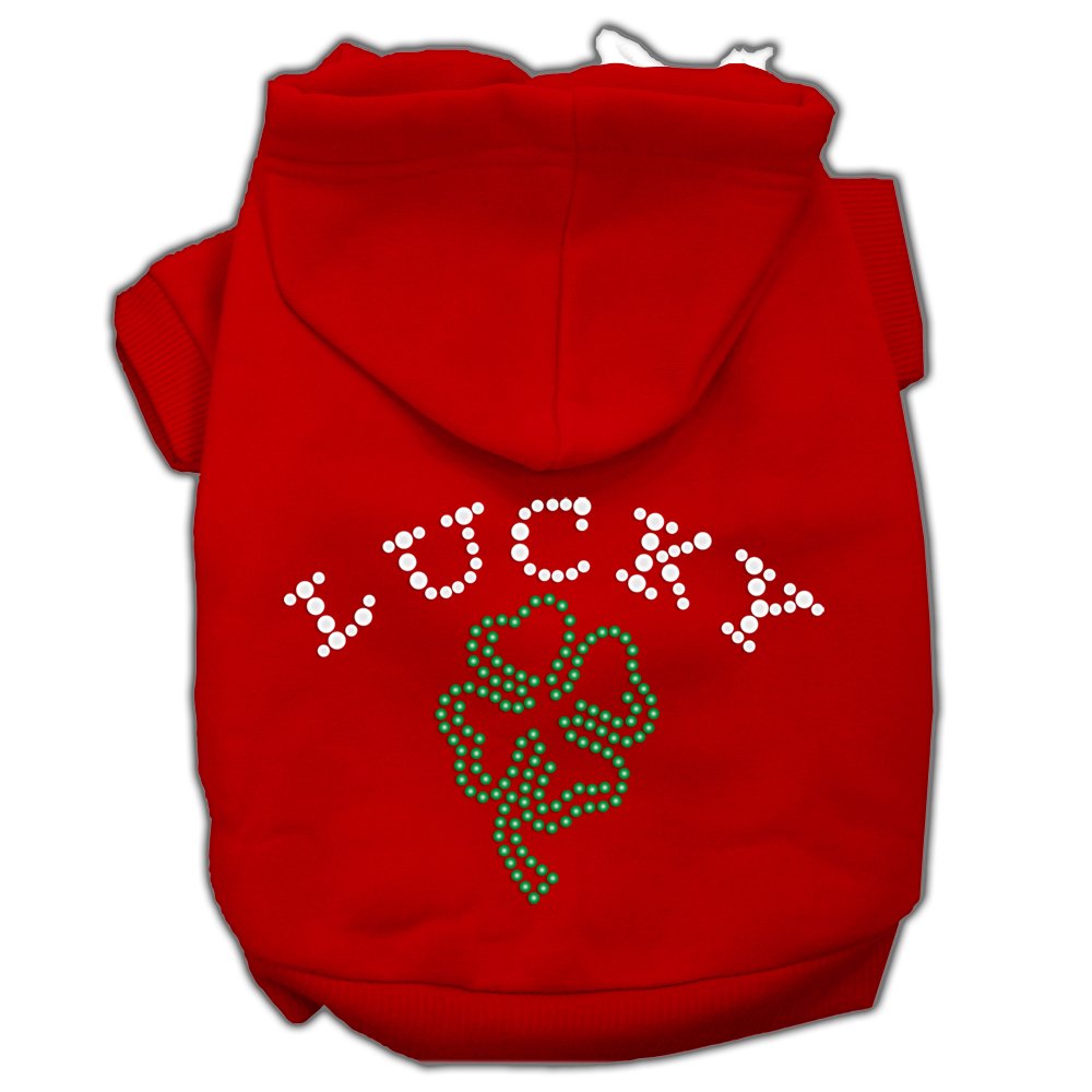 Pet, Dog & Cat Hoodie Rhinestone, &quot;Four Leaf Clover Outline&quot; Red SM (3-6 lbs.)