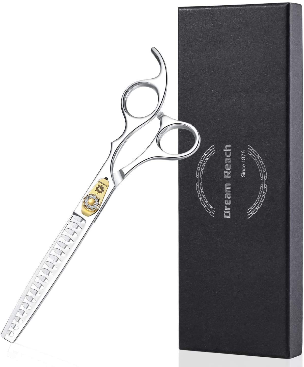 Dream Reach Professional Dog Grooming Straight, Curved, Thinning/Blending/Chunking Scissors Kit, Jp-440C Stainless Steel Pet Cat Hair Cutting/Trimming Shears (7 Inch-Chunker Scissors)