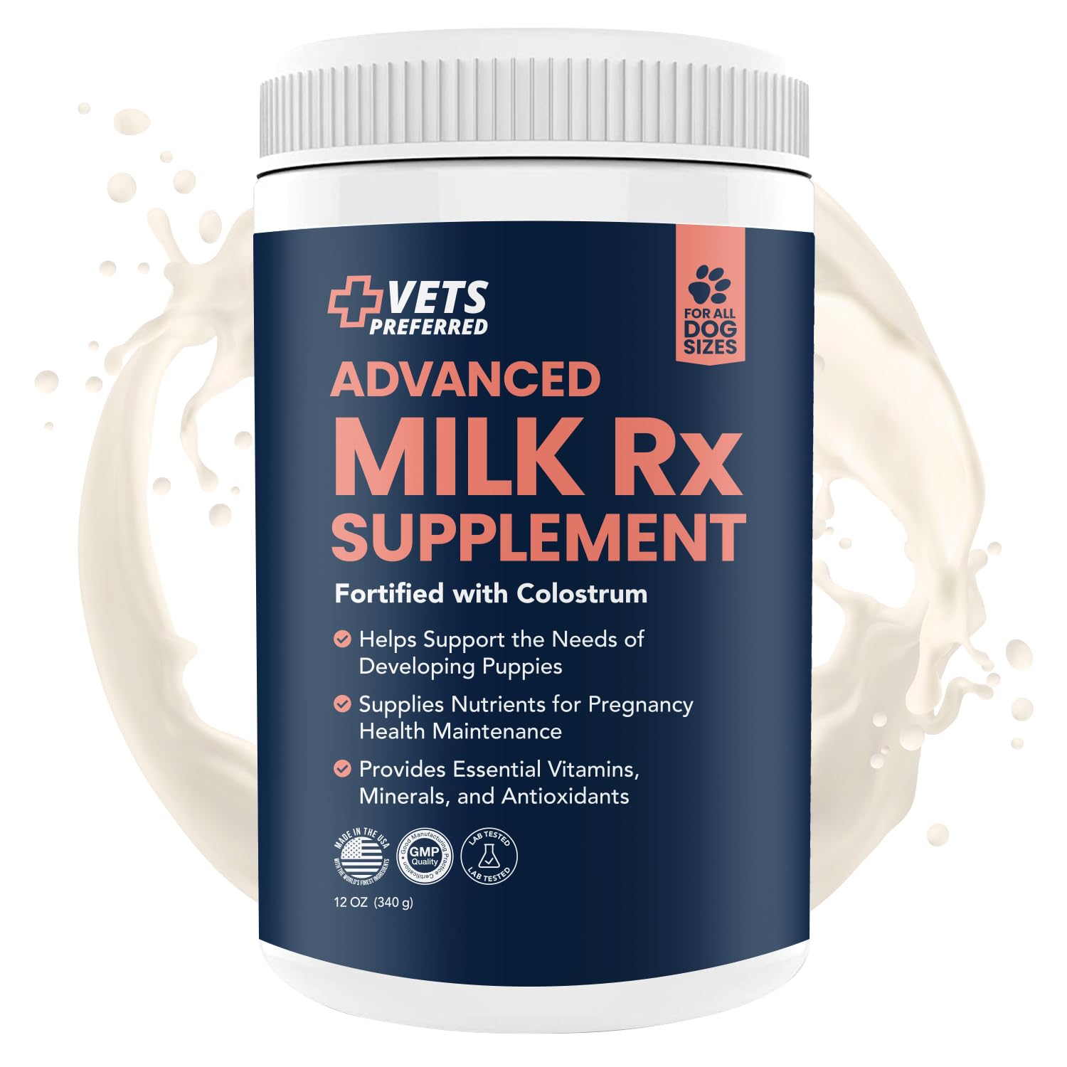 Vets Preferred Puppy Milk Replacement Formula - Dog Milk Replacer Powder Supplement for Pregnant, Lactating, Aging Dogs - Enrich