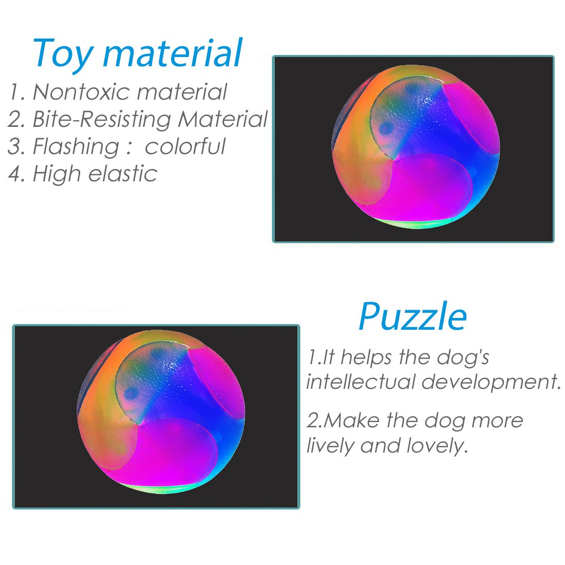 Fineinno 2Pcs Light Up Dog Balls,Led Dog Ball,Glow In The Dark Dog Ball,Flashing Elastic Ball Pet Toys For Puppy, Cats, Dogs