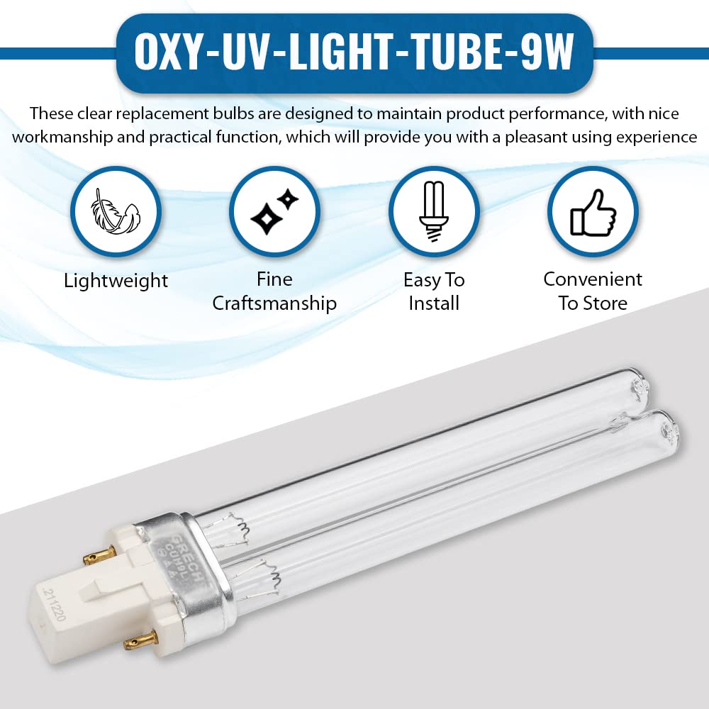 Oxyful 9W UV Ultraviolet G23-2 pin Base Replacement Light Clarifier Lamp Filter for Aquarium Koi Pond Fish Tank Compatible to CU
