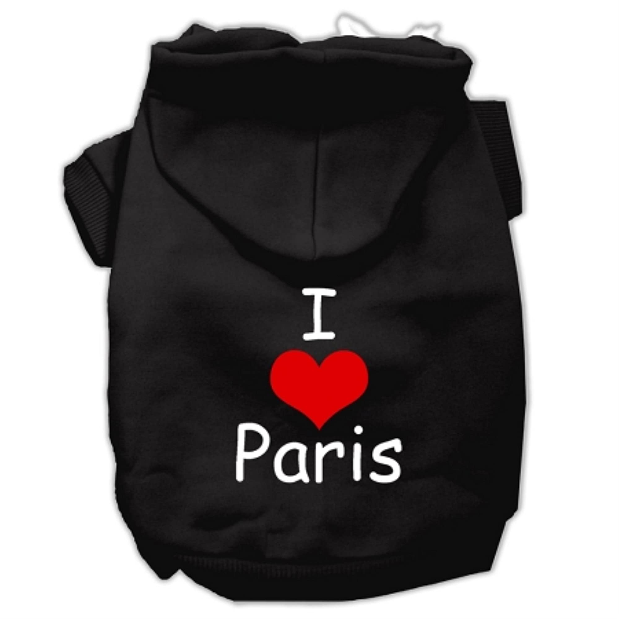 Pet, Dog & Cat Hoodie Screen Printed, I Love Paris Black XS (0-3 lbs.)