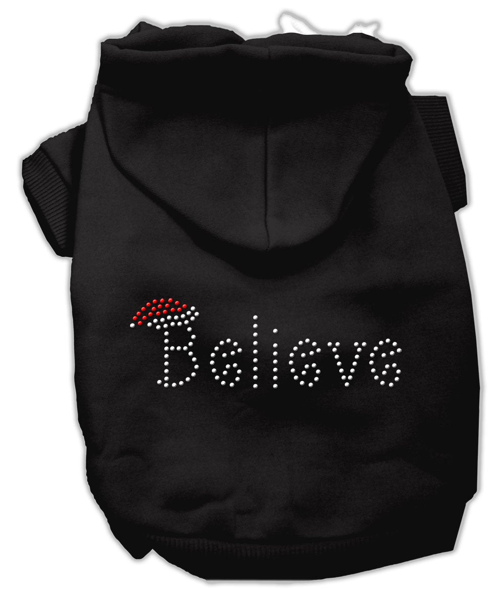 Christmas Pet Dog & Cat Hoodie Rhinestone, &quot;Believe&quot; Black MD (6-10 lbs.)