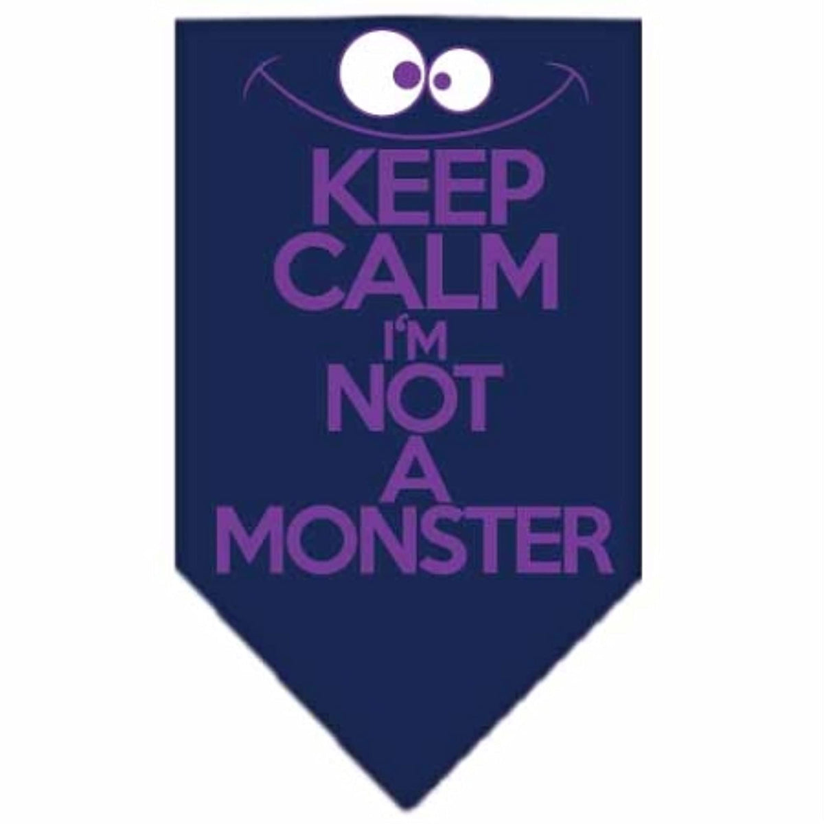 Pet and Dog Bandana Screen Printed, &quot;Keep Calm, I'm Not A Monster&quot; Navy Blue Small