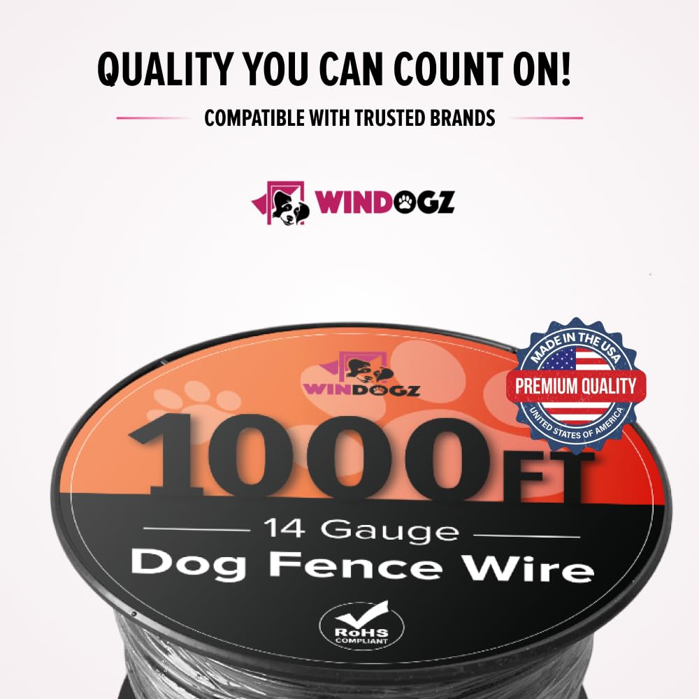Dog Fence Wire For Electric Dog Fence System, 1000 Ft, 14 Gauge Pro Grade Wire, Covers 1 Acre,Easy To Install, Compatible With R