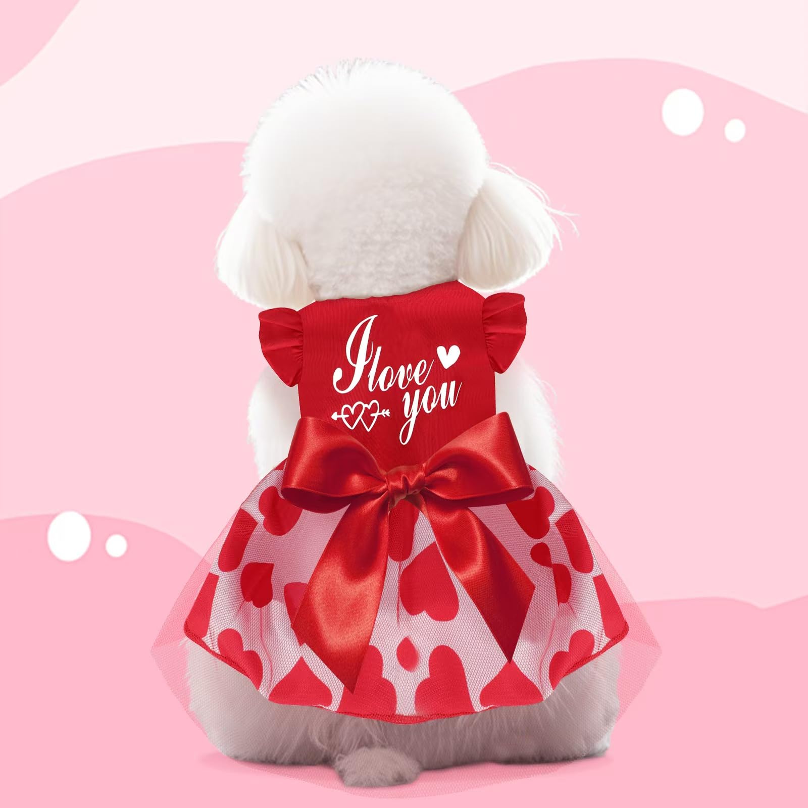 Valentines Dog Dress With Bowknot, Tutu Skirt Tulle Dress Pet Apparel Puppy Outfit Holiday Doggie Clothes For Small Dogs Girl (R