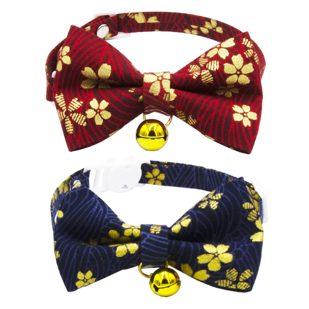 Icicecream Breakaway Cat Collar With Bow Tie And Bell, Floral Patterns, Detachable Adjustable Safety Collars For Girl Boy Male Female Cats Kitten & Small Dogs 2 Pack