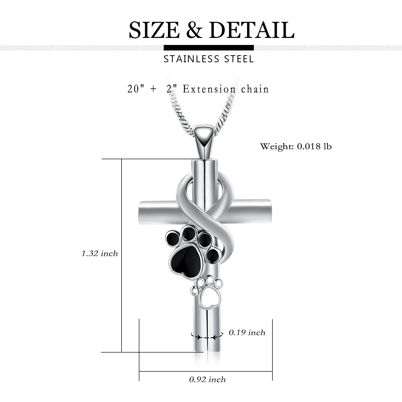 Yinplsmemory Pet Paw Print Cremation Jewelry for Dog/Cat Ashes Stainless Steel Cross Urn Pendant Ashes Holder Memorial Jewelry