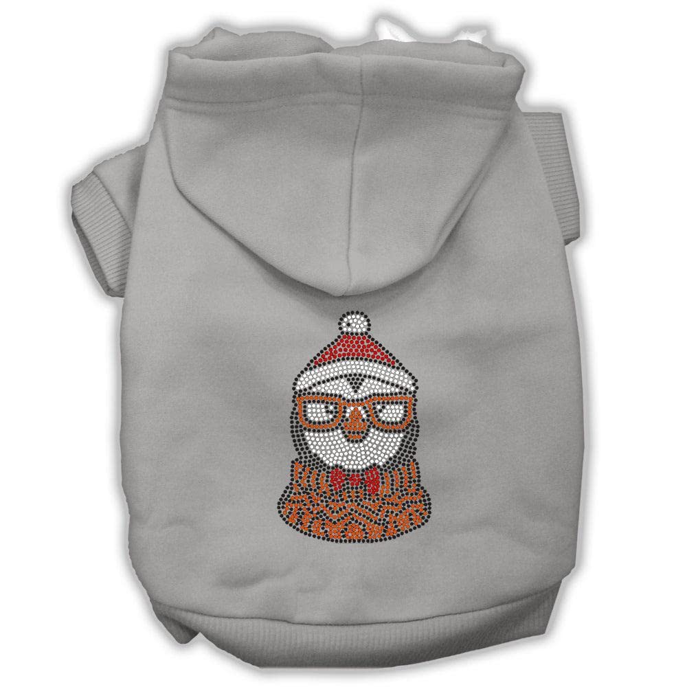 Christmas Pet Dog & Cat Hoodie Screen Printed, 'Hipster Penguin' Gray Xl (14-20 Lbs.)