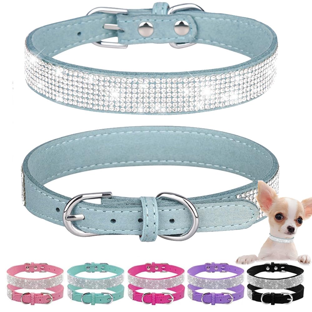 Blue Diamond Cat Collar, Bling Dog Collar Girl Rhinestone Puppy Collar Female Sparkly Sparkle Jewelry Cute Adjustable For Xxs Xs