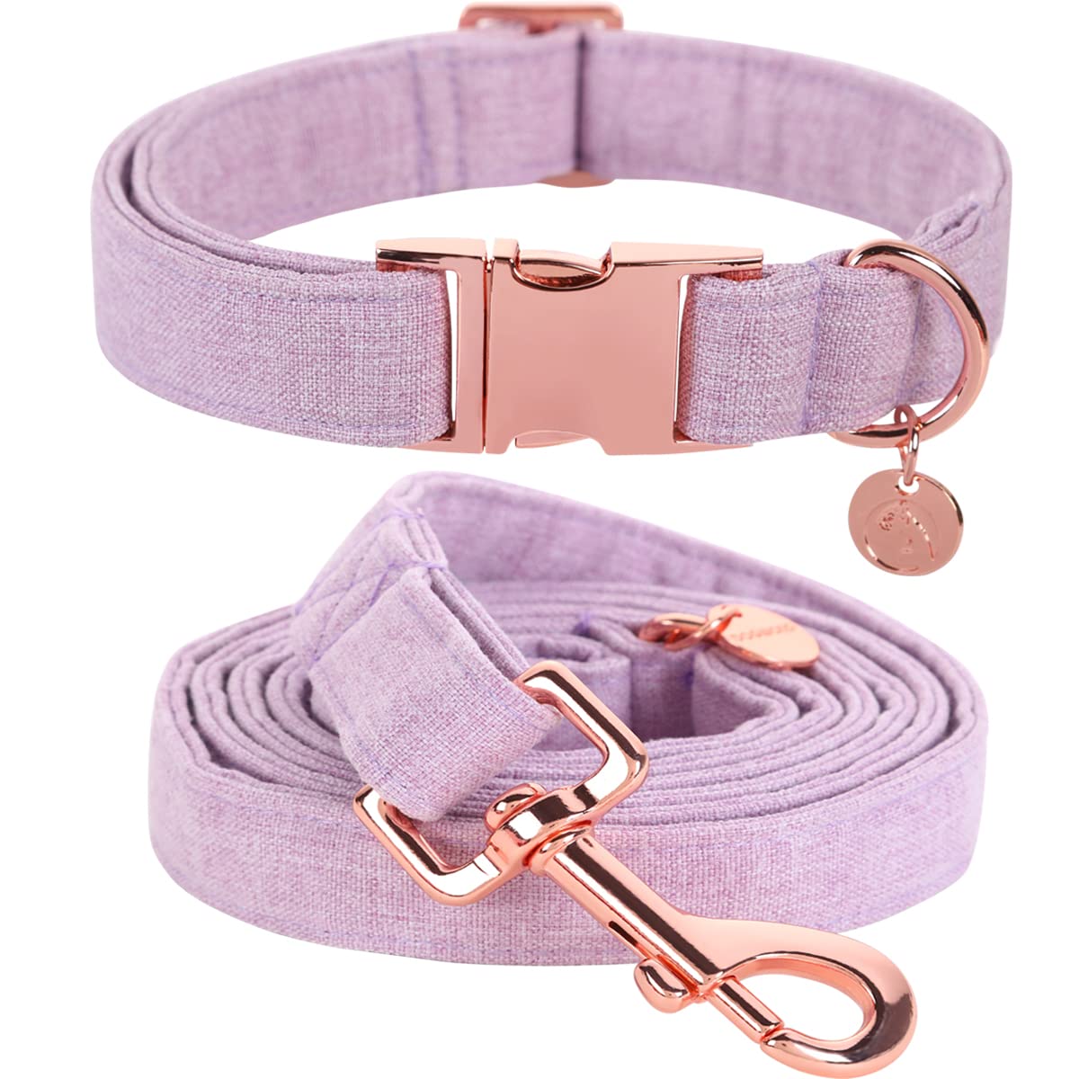 Dogwong Cotton Dog Collar Leash Set, Purple Pet Collar Durable Adjustable Puppy Dog Collar For Small Medium Large Dogs