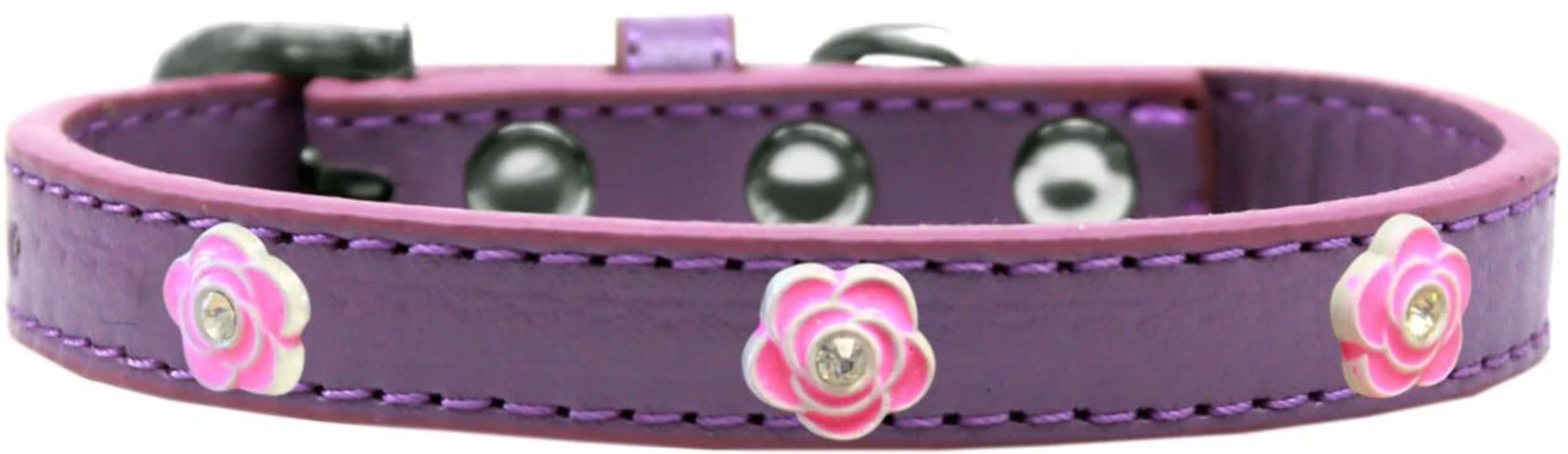 Dog, Puppy & Pet Widget Fashion Collar, Bright Pink Roses Lavender 16