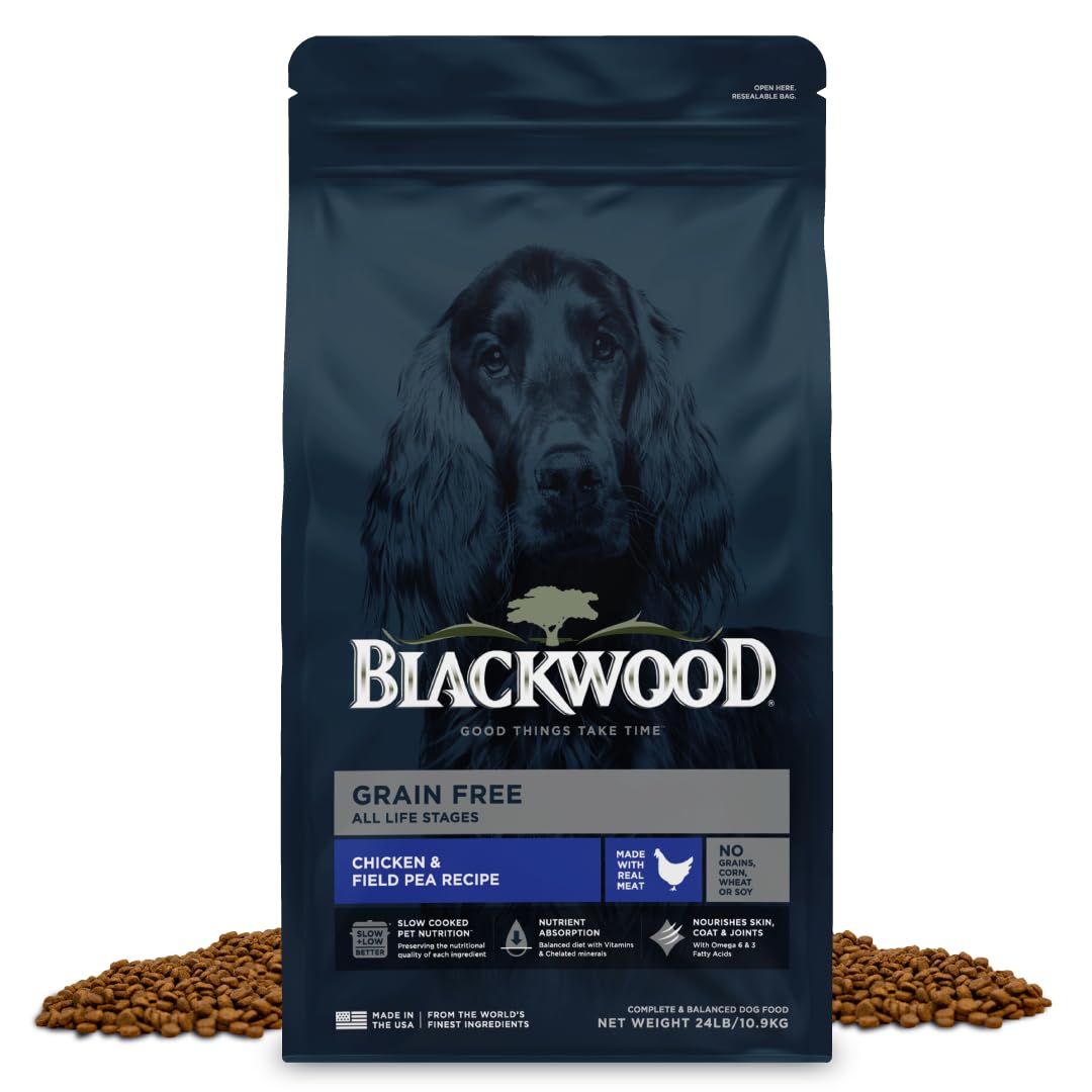 Blackwood Grain Free Dry Dog Food, Chicken & Field Pea Recipe, 24 Pound Bag for All Life Stages, Slow Cooked with Vitamins & Min