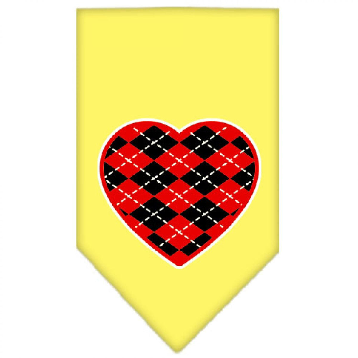 Pet and Dog Bandana Screen Printed, &quot;Red Argyle Heart&quot; Yellow Small