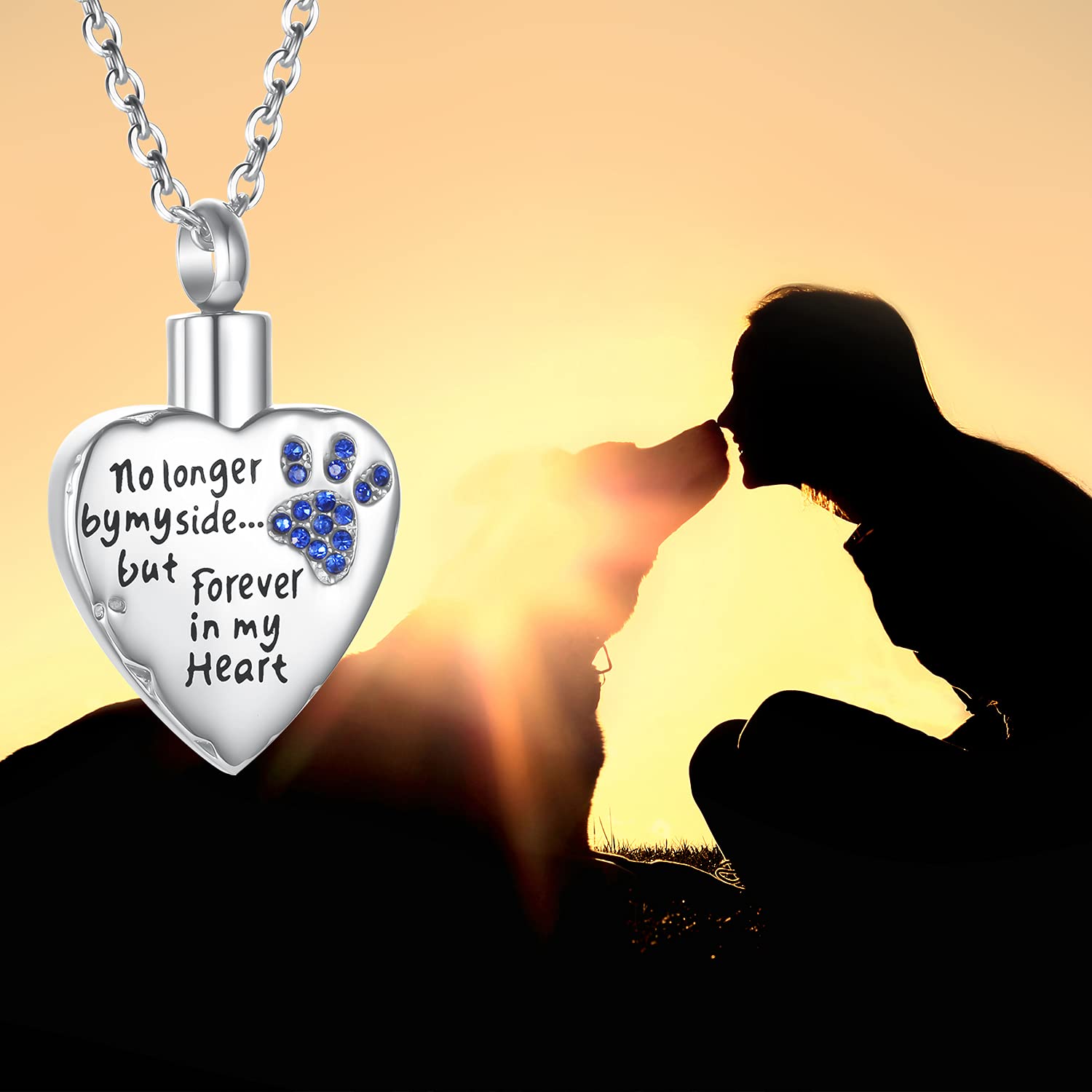 Fashion Pet Cremation Jewelry Stainess Steel Heart Keepsake Ashes Necklace Dog Cat Paw Memorial Urn Pendant(Dark Blue)