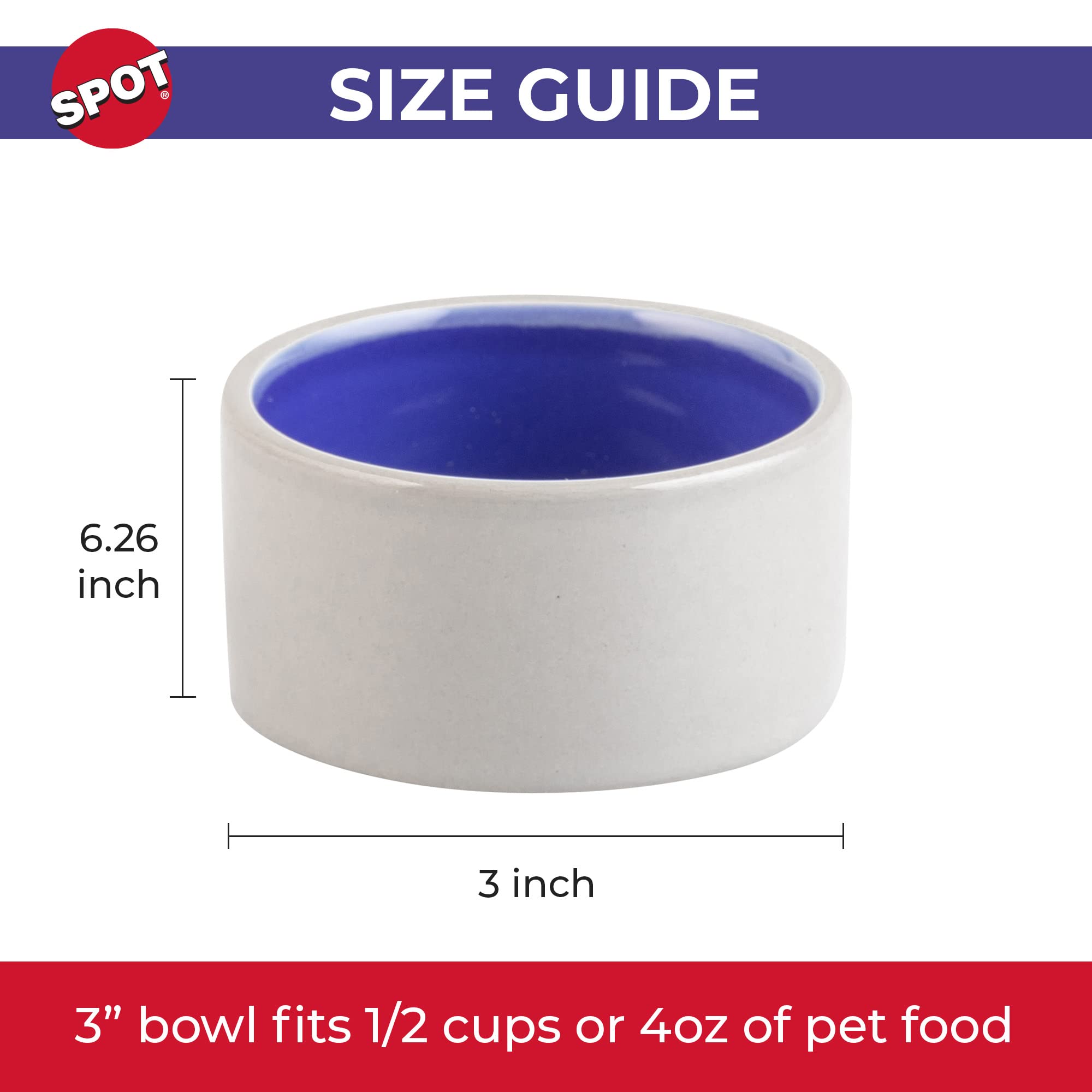 SPOT Ceramic Stoneware- Pet Bowl for Cats, Kittens and Mini Dogs, Classic Heavy Duty Non-Slip Ceramic Bowl for Food and Water -2