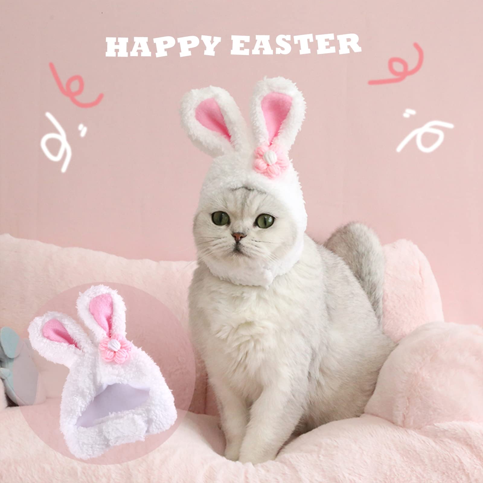 Shurung Bunny Ear Hat For Cat & Small Dog, Soft Plush Adjustable Rabbit Themed Easter Headwear, 4Pcs Set In 4 Styles