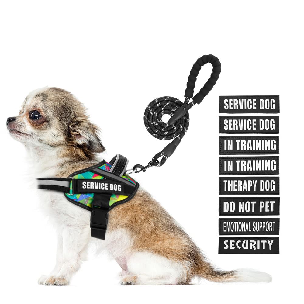 Service Dog Vest Harness And Leash Set, Animire In Training Dog Harness With 8 Dog Patches, Reflective Dog Leash With Soft Handle For Small, Medium, Large, And Extra-Large Dogs (Multi-Colored,M)