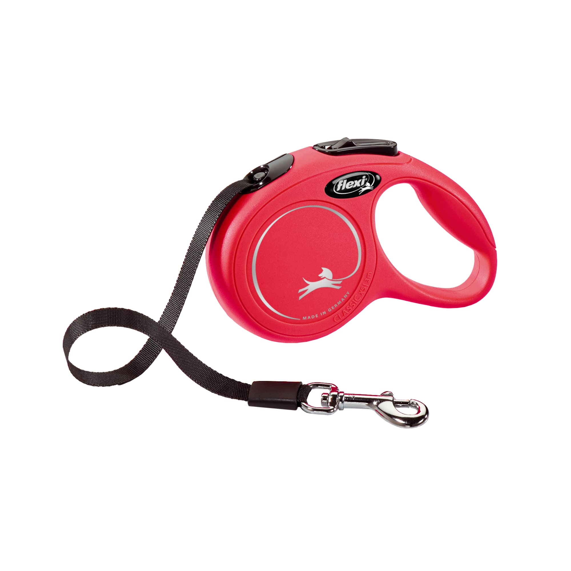Flexi New Classic Tape Retractable Dog Leash For Small Dogs Upto 26 Lbs. – 10 Ft., Red | Tangle Free Pet Walking Leash With One-Handed Brake, Pause, Lock|German Quality Product