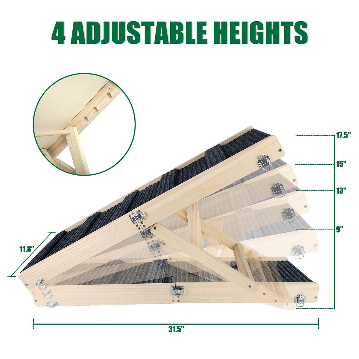 Okydoky Small Dog Ramp, Adjustable Portable Folding Wooden Pet Ramp, 32'' Long With Non-Slip Traction Mat, Adjustable From 9'' T