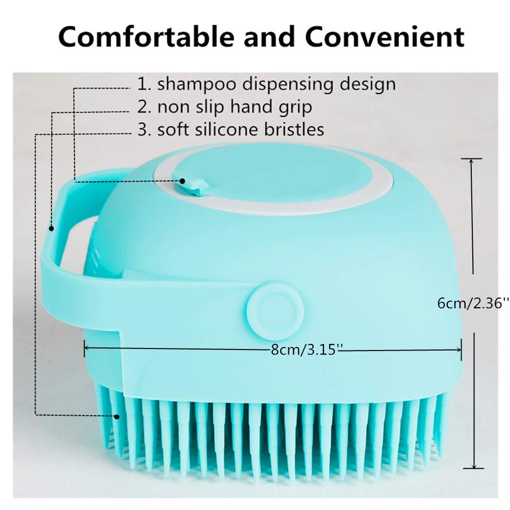 Dog Bath Brush - Misthis Pet Massage Brush Shampoo Dispenser Soft Silicone Brush Rubber Bristle For Dogs And Cats Shower Grooming(Blue)