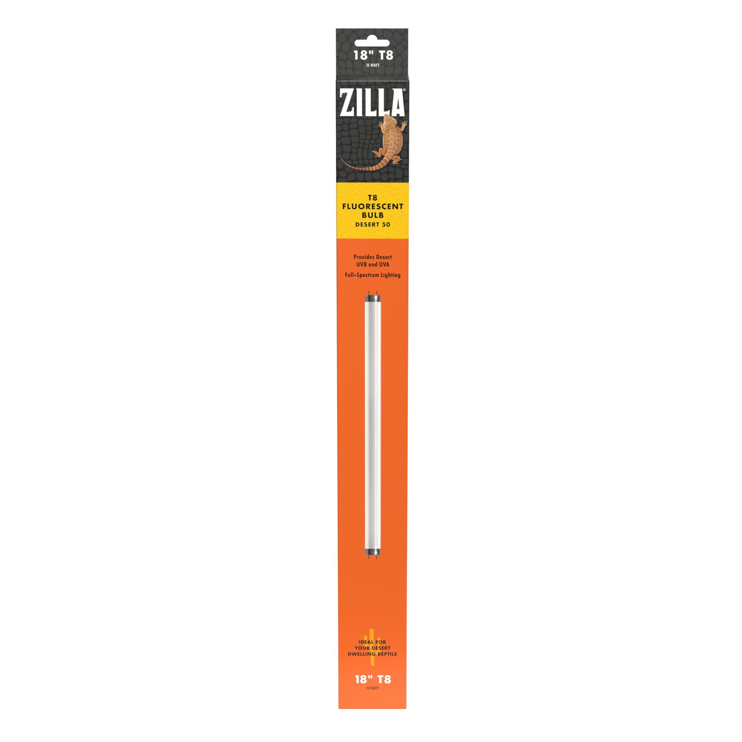Zilla Reptile Pet Habitat Lighting UVB Fluorescent Desert T8 Light Bulb, 15 Watt