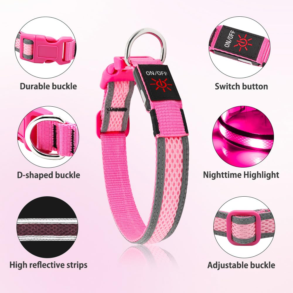 Illumifun Led Dog Collar, Usb Rechargeable Light Up Dog Collar Glow In The Dark, Adjustable Safety Pet Collar For Night Walking