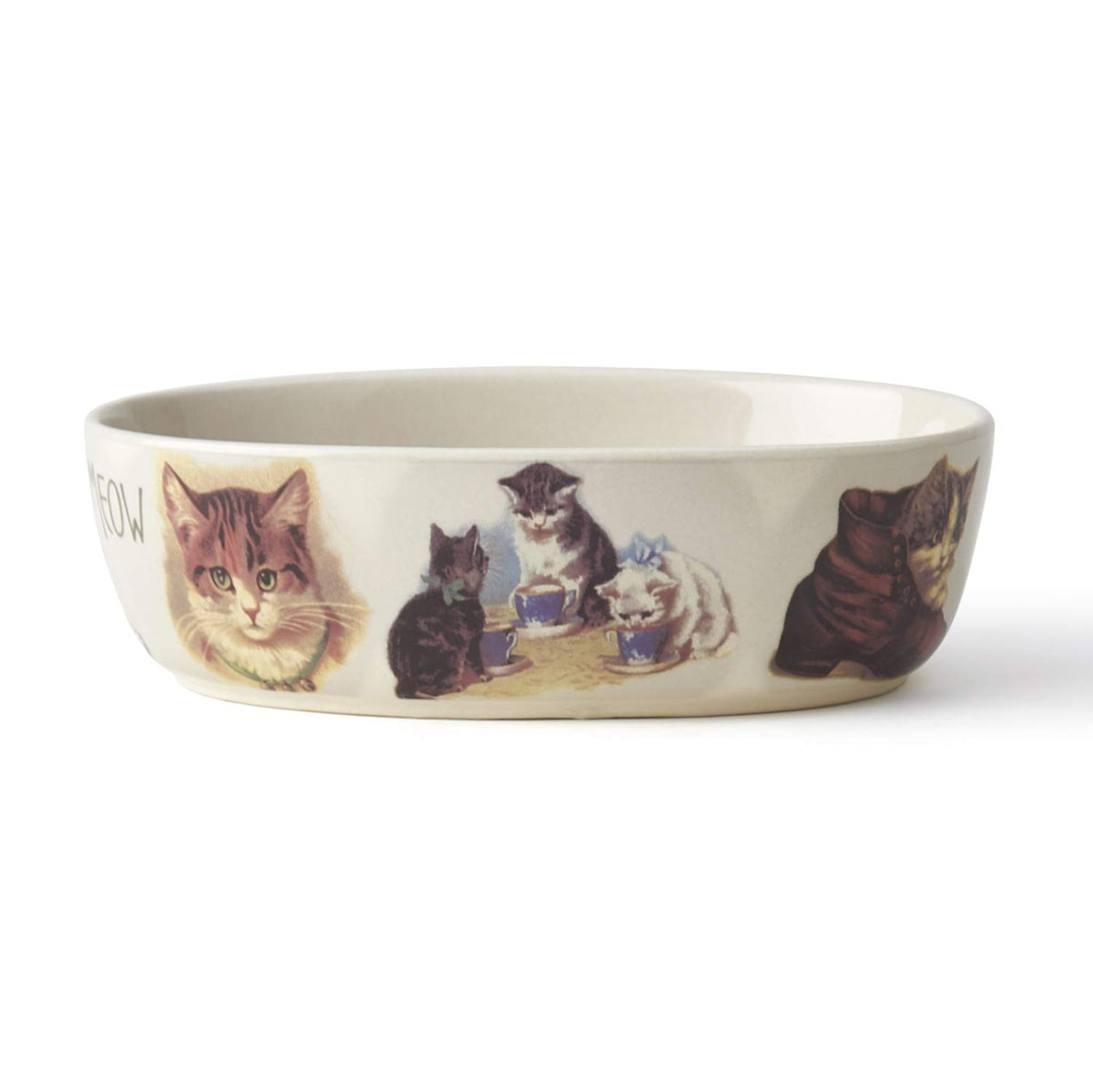 Petrageous 17006 Pet Derby Stoneware Dishwasher-Safe Oval Cat Bowl 6.5-Inch Long 4-Inch Wide 2-Inch Tall Cats, 2-Cup Capacity, Off-White