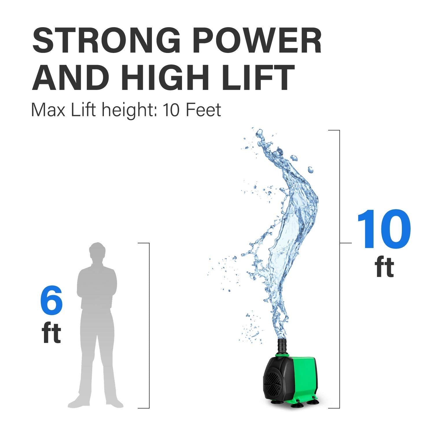 Simple Deluxe 10Ft High Lift 800Gph 24W Submersible Pump (3000L/H) With 3 Size Nozzles For Fish Tank, Pond, Aquarium, Statuary, Hydroponics, Fountain, Green