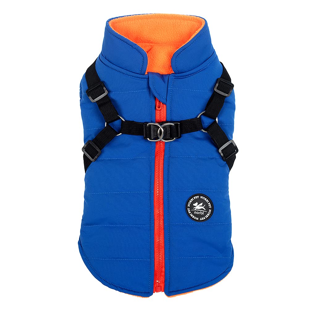 Norbi Pet Warm Jacket Small Dog Vest Harness Puppy Winter 2 In 1 Outfit Cold Weather Coat (3Xl, Blue)