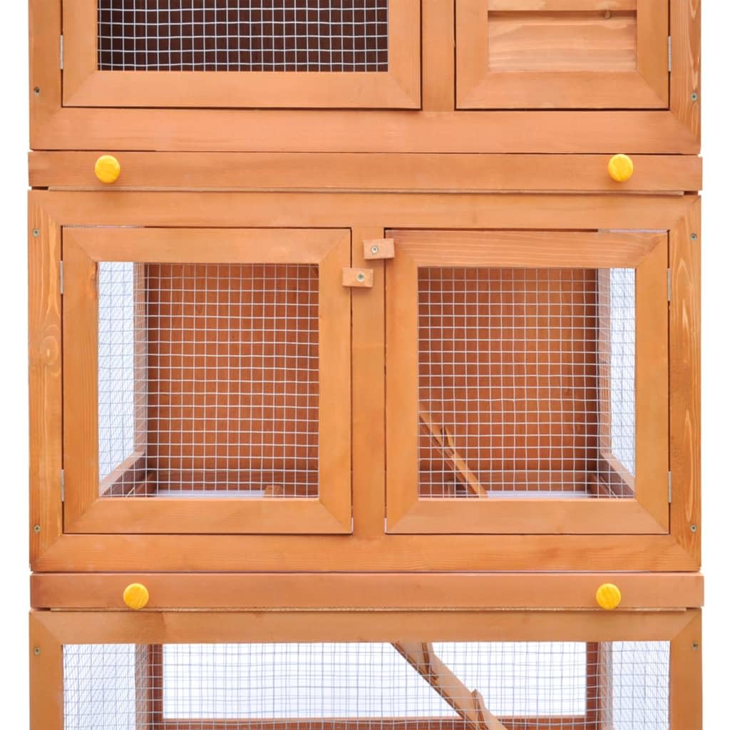 vidaXL Outdoor Wooden Rabbit Hutch, 3-Tier Small Animal House/Pet Cage - Weather-Resistant Roof and Iron Wire Mesh for Visibility & Ventilation - Ladders & Pull-Out Trays for Easy Cleaning