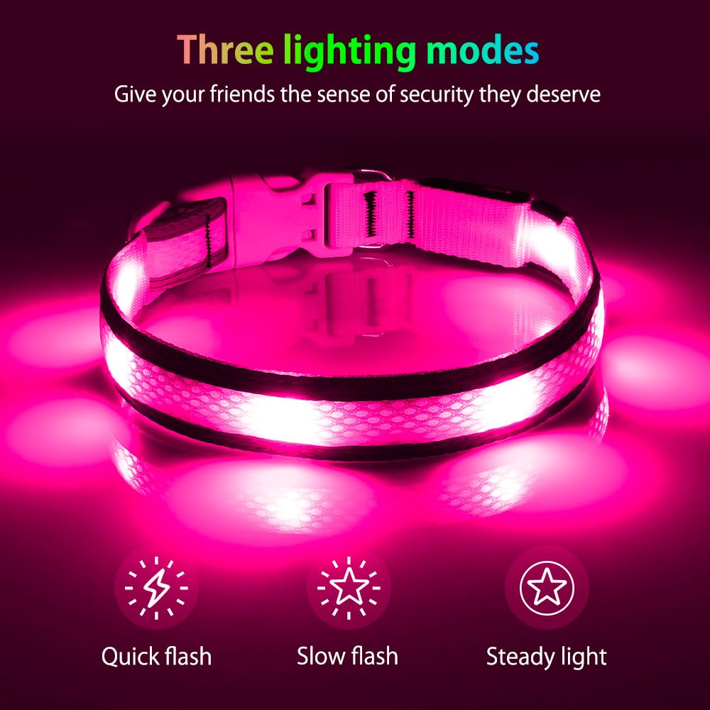 Illumifun Led Dog Collar, Usb Rechargeable Light Up Dog Collar Glow In The Dark, Adjustable Safety Pet Collar For Night Walking