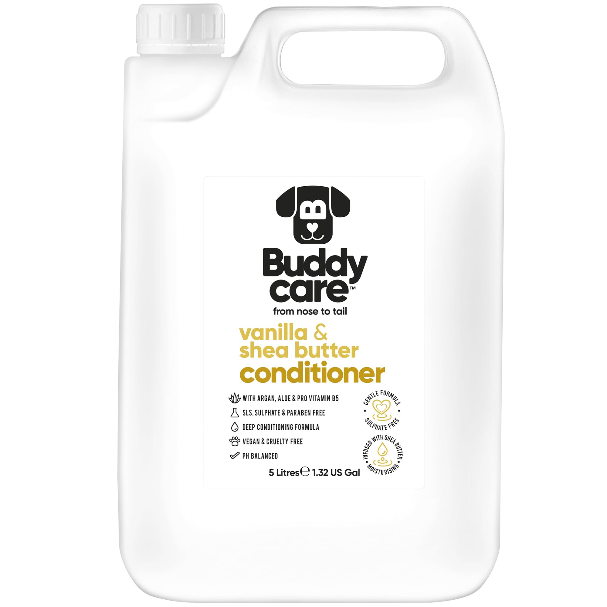 Buddycare Vanilla & Shea Butter Dog Conditioner (169.07oz) Aloe Vera, Argan Oil & Pro Vitamin B5 to Detangle Matted Coats & Reli