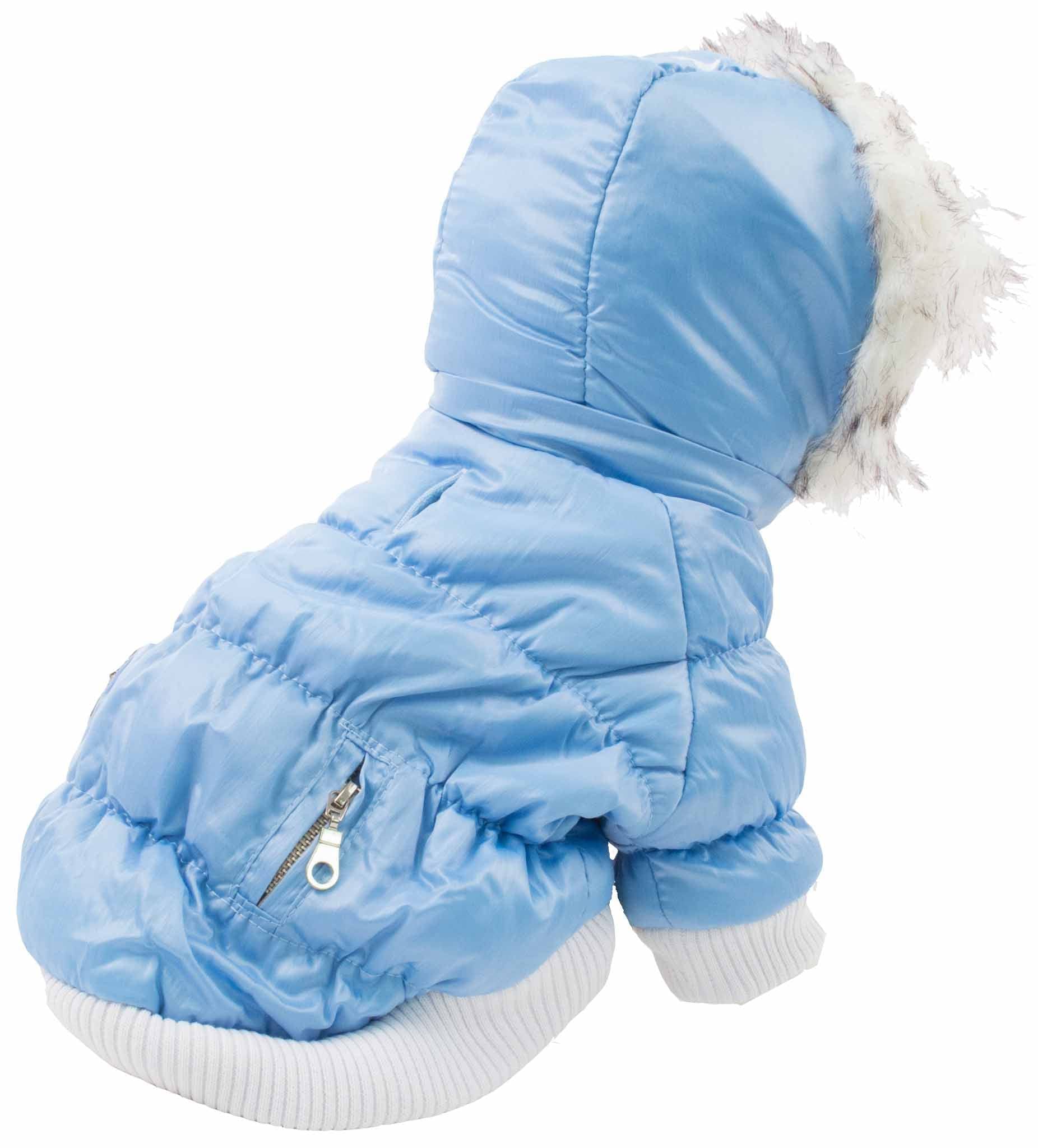 PET LIFE Classic Metallic Fashion Pet Dog Coat Jacket Parka w/ 3M Insulation and Removable Hood, Small, Sky Blue