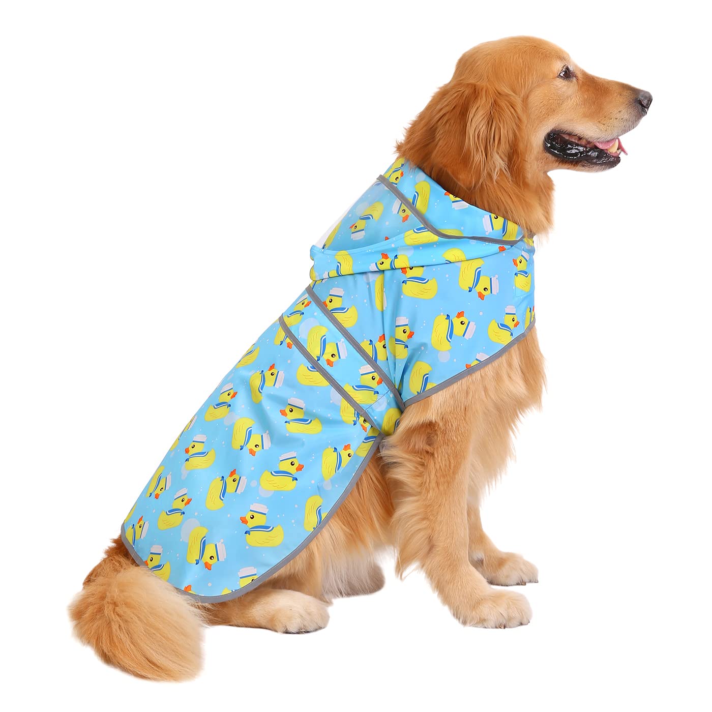 Hde Dog Raincoat With Clear Hood Rain Jacket Poncho For Small Medium Large Dogs Sailor Ducks Blue - Xxl