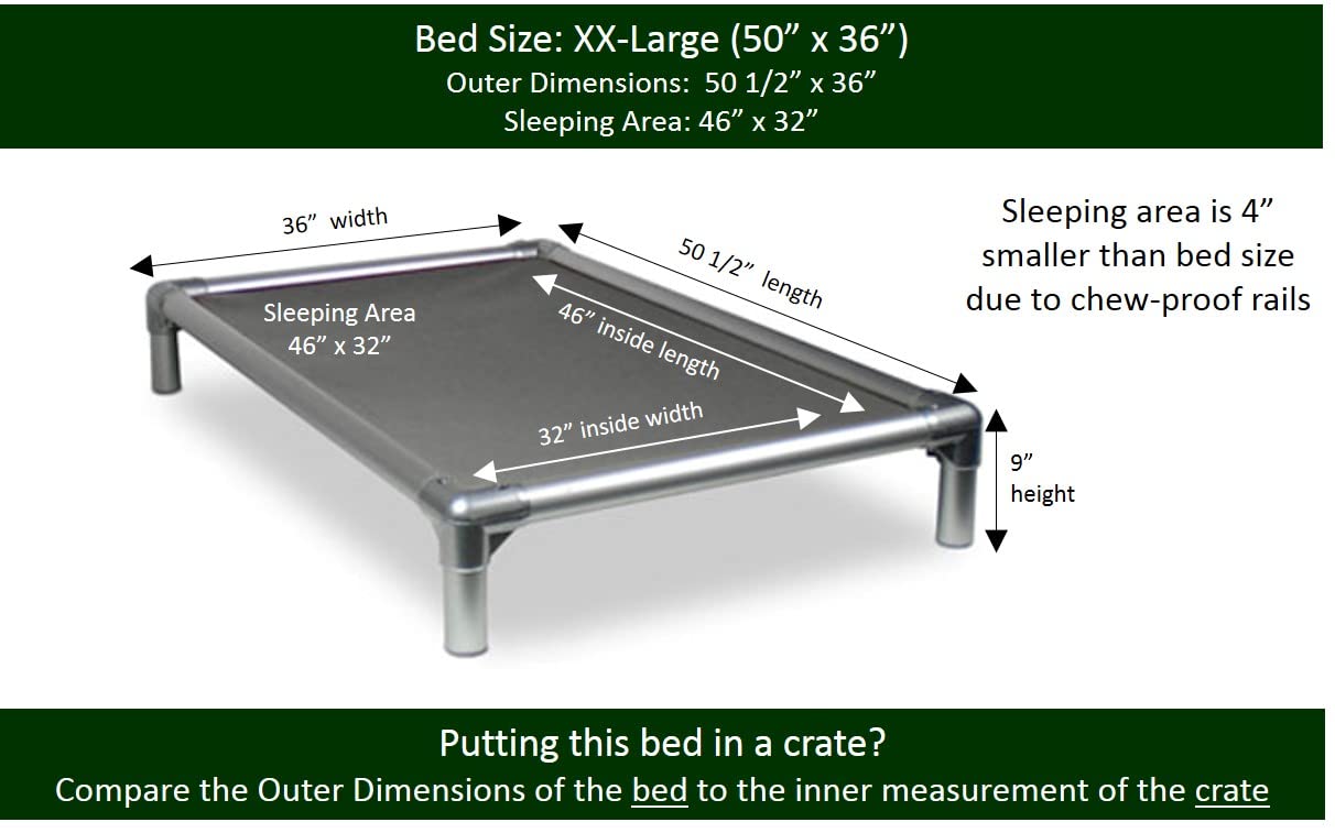 Kuranda Chewproof Bed - Silver Aluminum - 50'' x 36'' - Heavy Duty Vinyl - Smoke