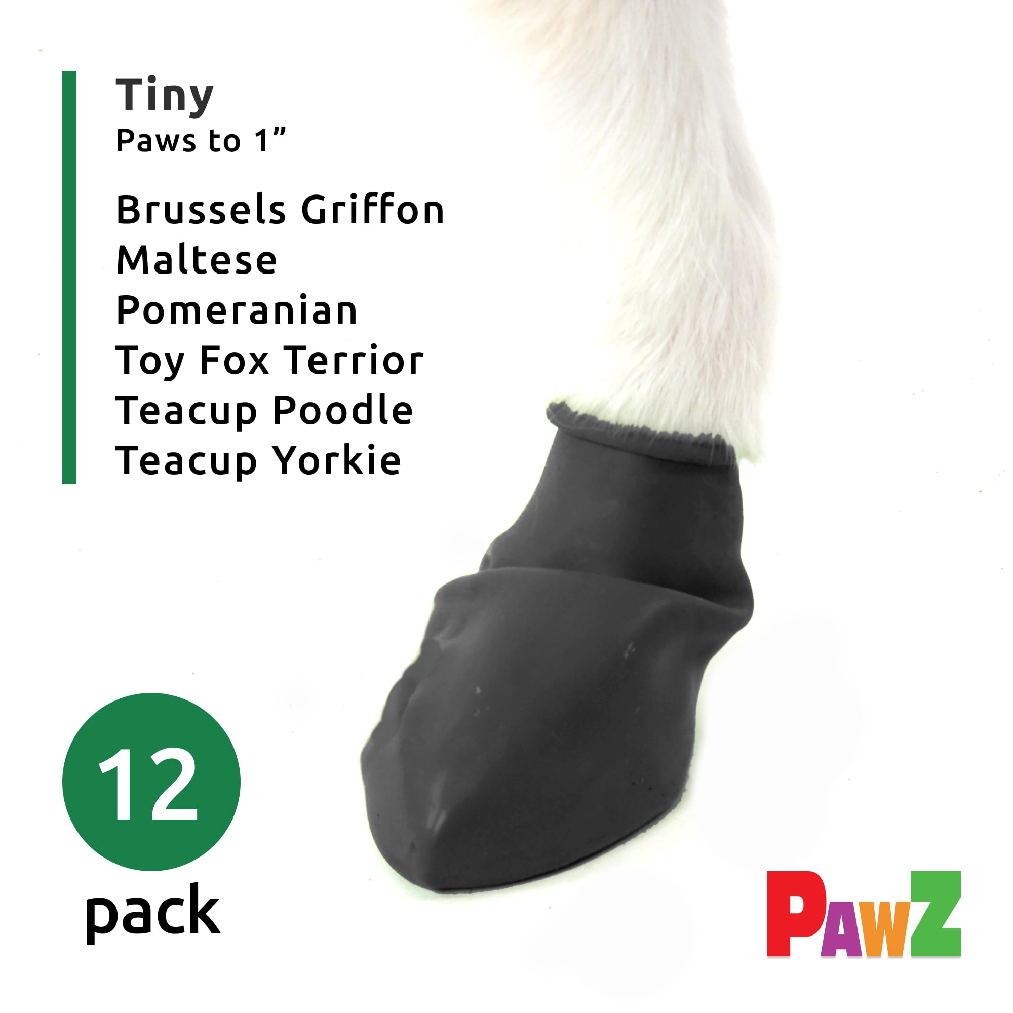 Pawz Rubber Dog Boots For Paws Up To 1'', 12 Pack - All-Weather Dog Booties For Hot Pavement, Snow, Mud, And Rain - Waterproof,