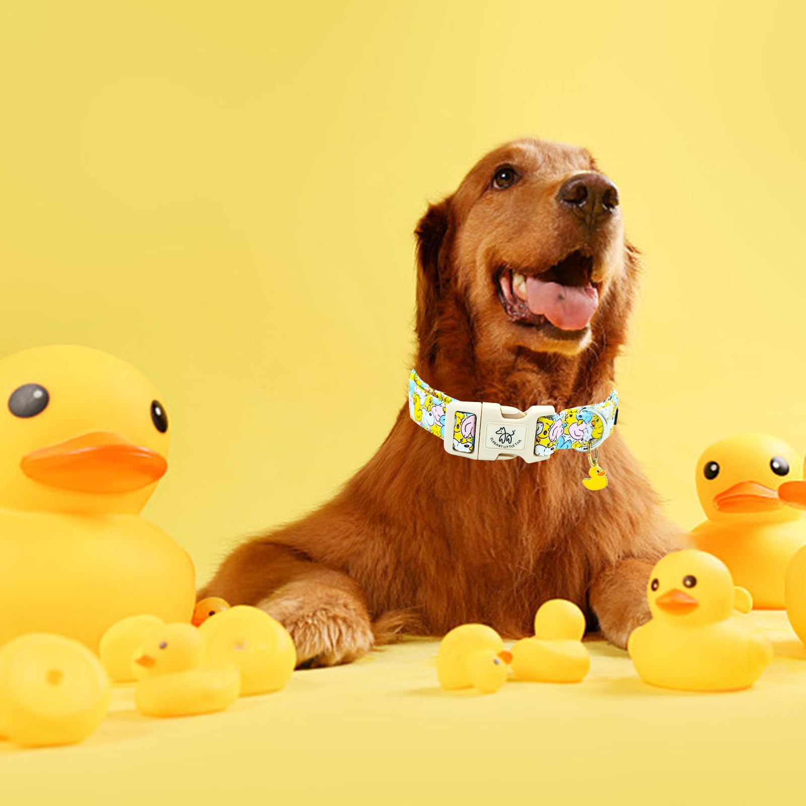 Elegant Little Tail Dog Collar-Cute Dog Pet Collars Duck Print Puppy Adjustable Soft Cotton Girl Boy Dog Collars For Small Mediu