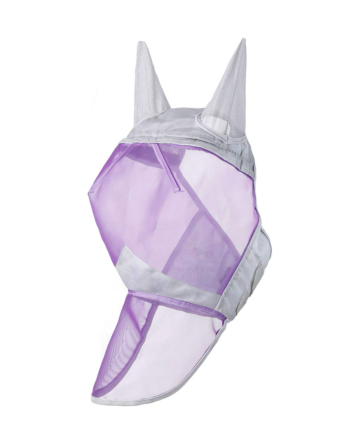 Harrison Howard CareMaster Horse Fly Mask Long Nose with Ears Full Face Silver/Purple Retro Medium Cob